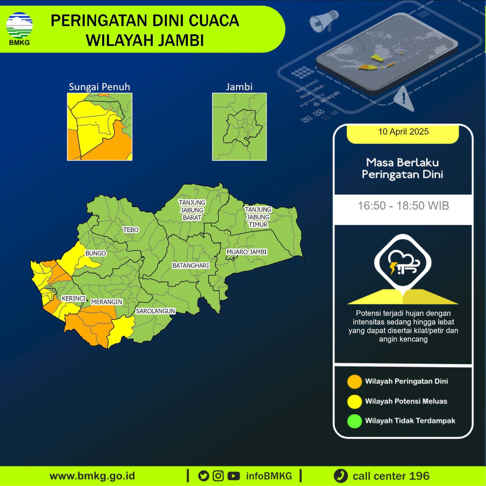Waspada Hujan Lebat dan Kilat di Jambi, Begini Wilayah yang Terkena Dampak